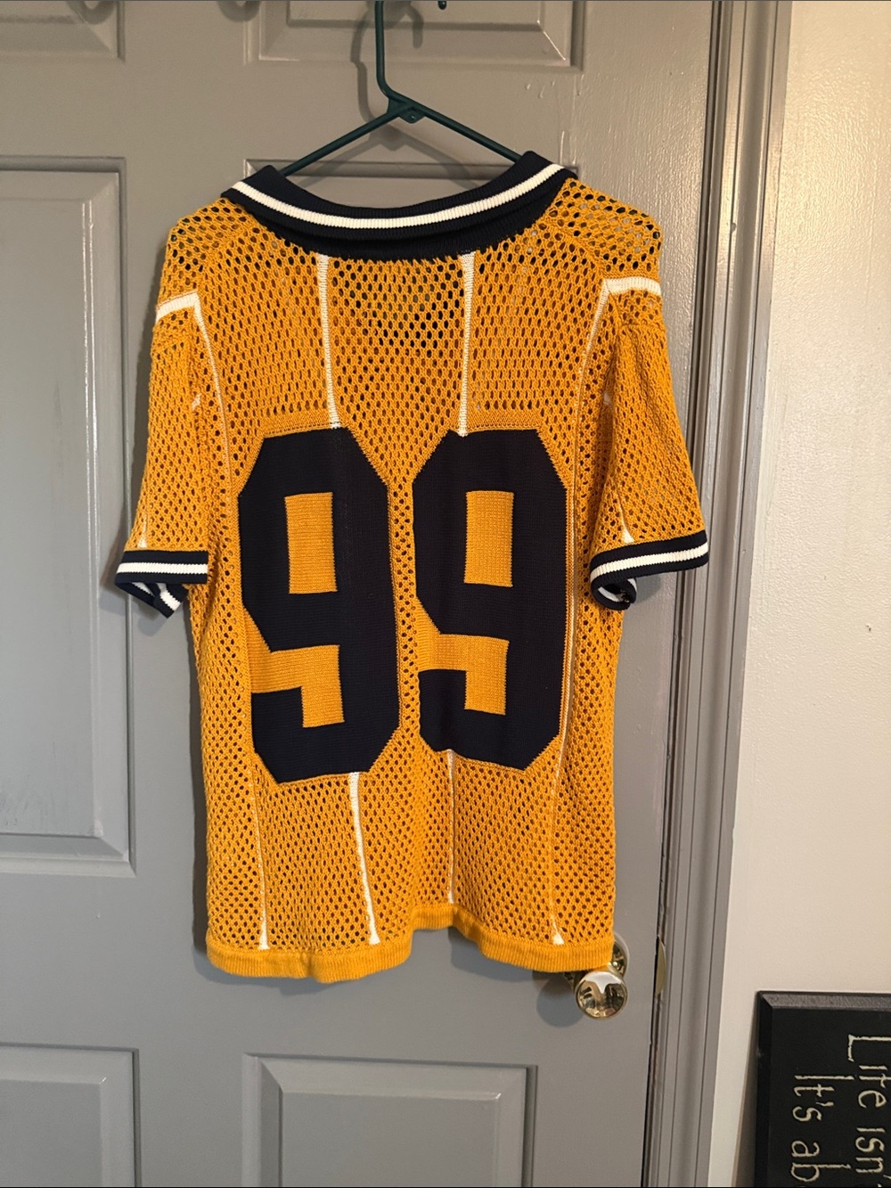 Urban Outfitters Yellow Mesh Polo with Navy Trim - Picture 3 of 4